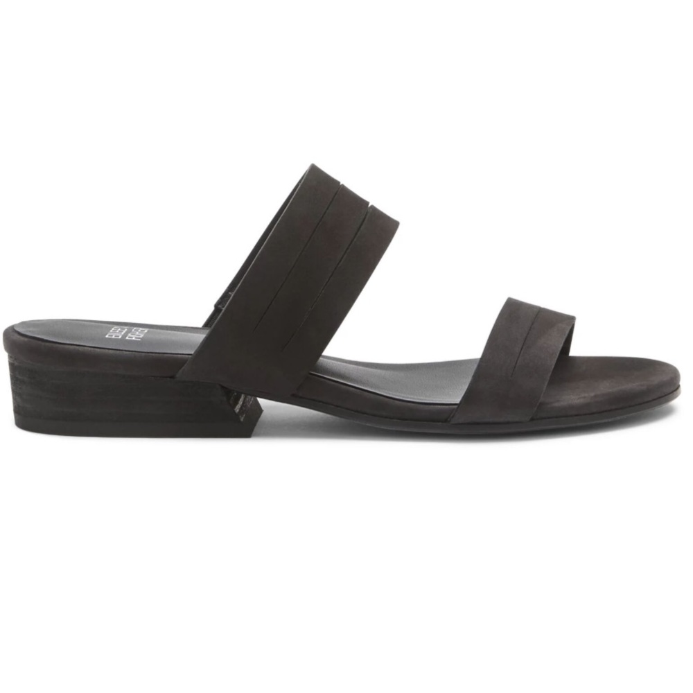 NWOT EILEEN FISHER Finch Leather Slide Sandal, Black Size 7